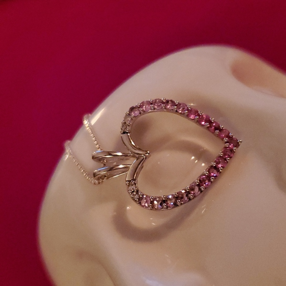 Pink Sapphire Tourmaline Moissanite Heart Pendant Necklace